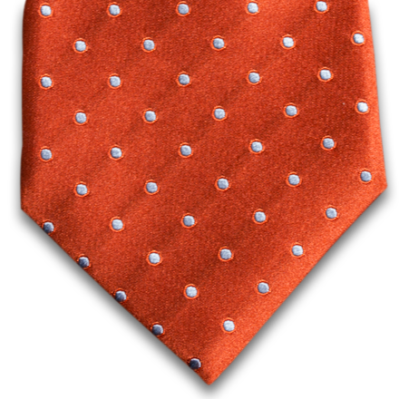 Marsala - Orange Satin Silk with Light Blue Silver Polka Dots