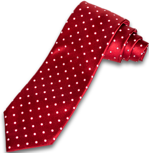 Marsala - Red Satin Silk with Silver Polka Dots