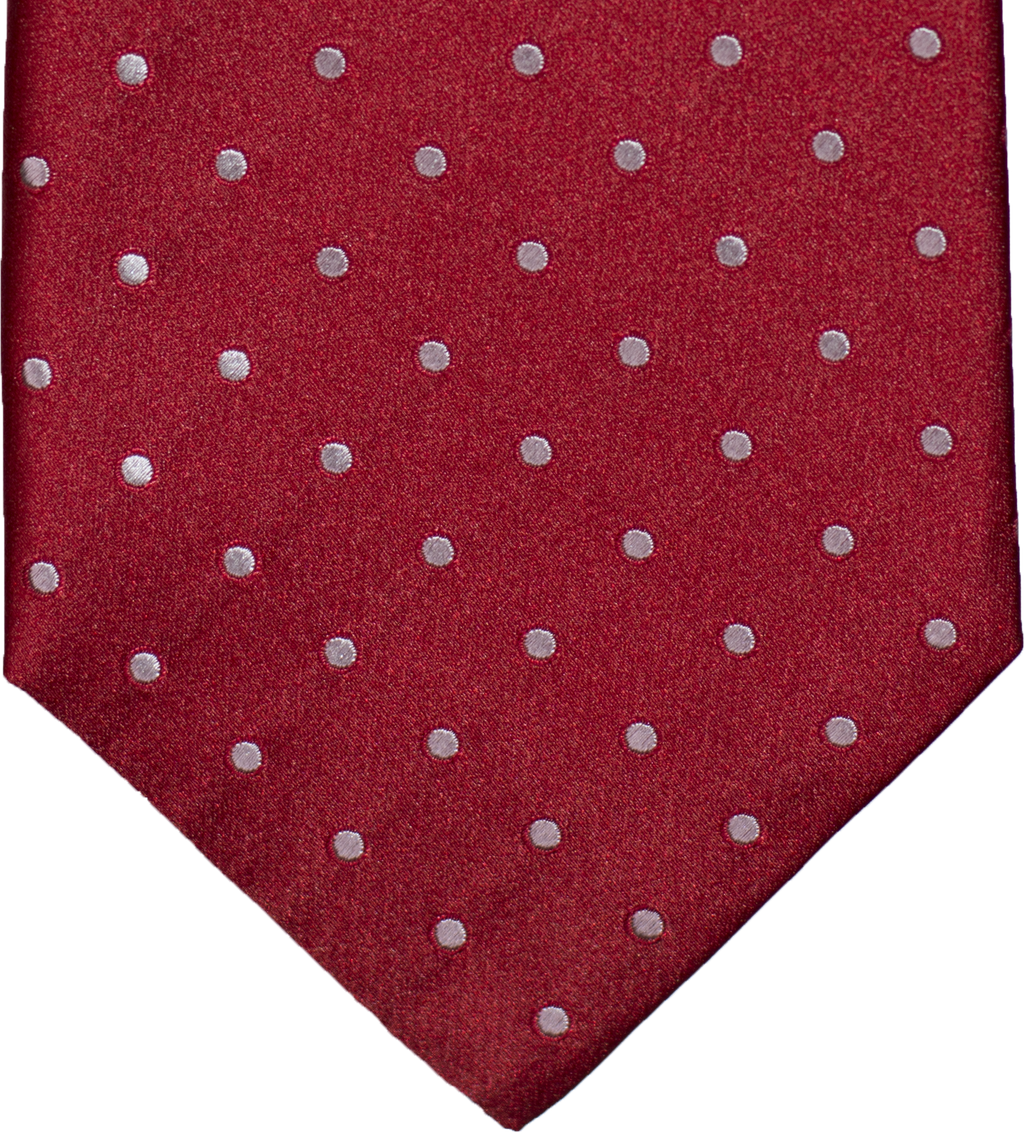 Marsala - Red Satin Silk with Silver Polka Dots