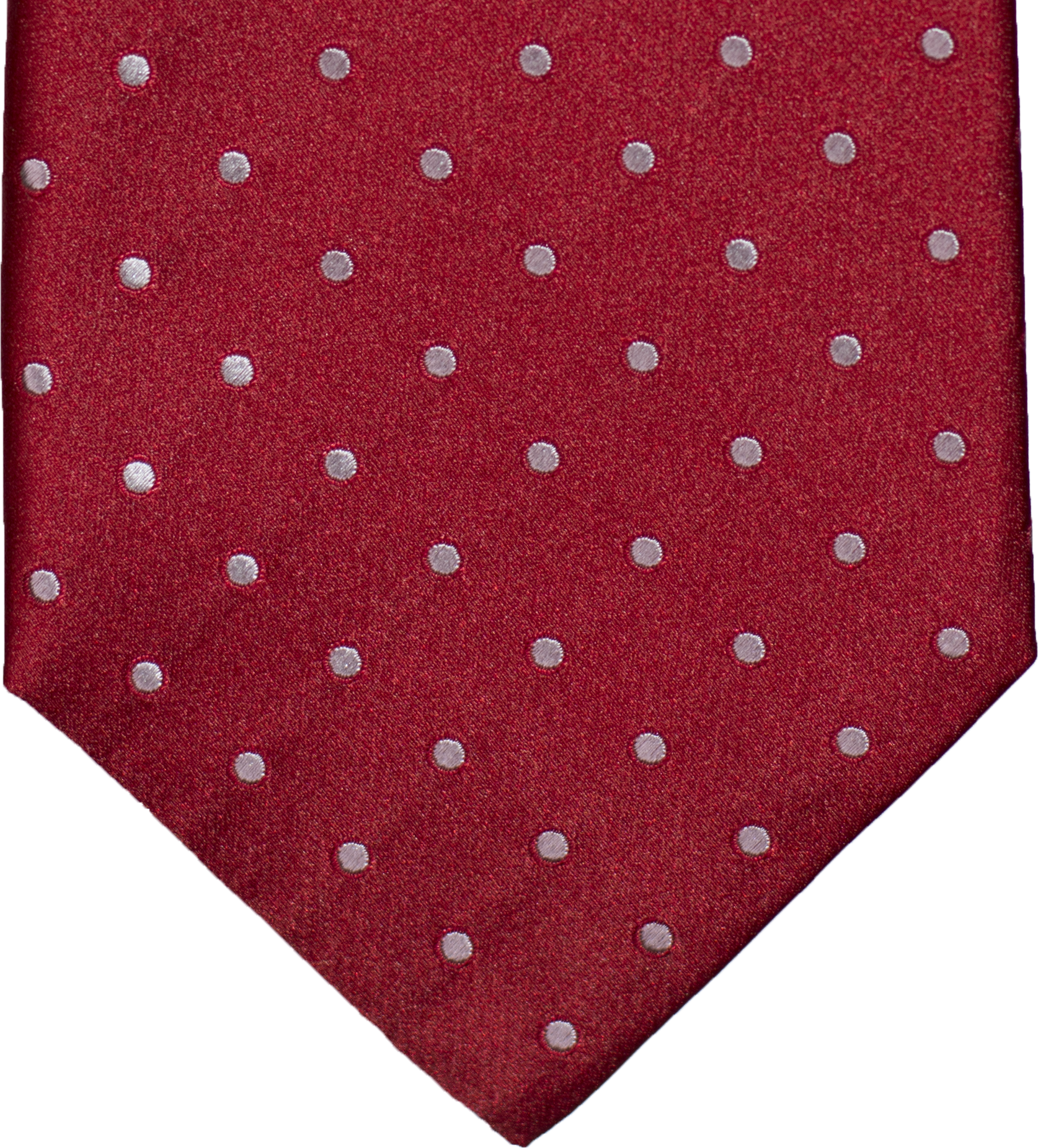 Marsala - Red Satin Silk with Silver Polka Dots
