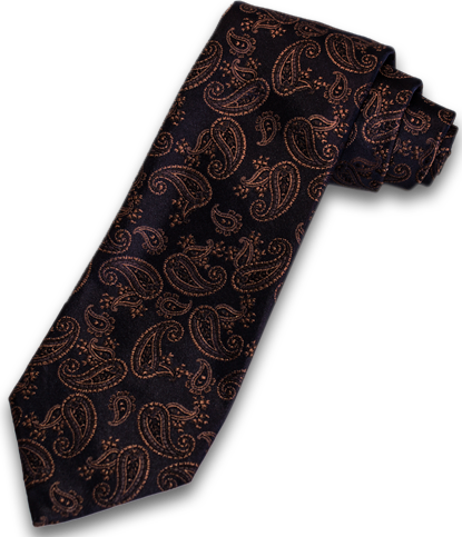 Messina - Navy Blue with Brown Paisley Woven Silk