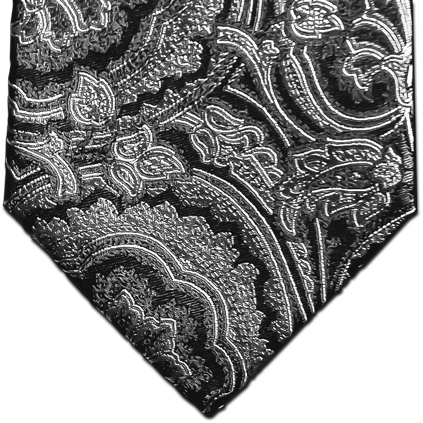 Modica - Black, White and Silver Blue Woven Paisley Silk