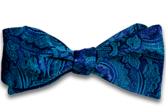 Modica - Teal Silk Self Tie Bow Tie with Woven Teal and Purple Paisley Pattern