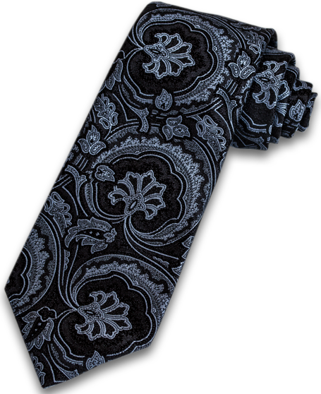 Modica - Black, White and Silver Blue Woven Paisley Silk