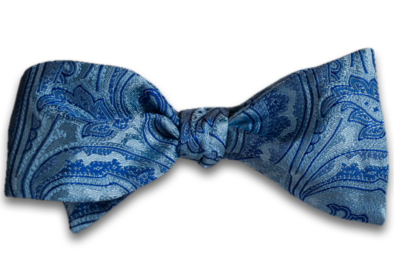Modica - Baby Blue Silk Self Tie Bow Tie with Blue Paisley Pattern