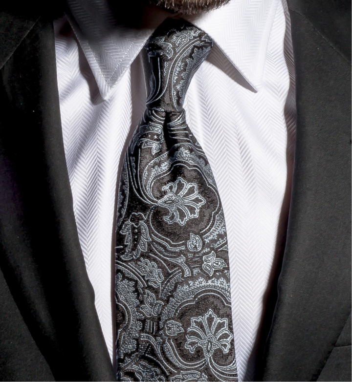 Modica - Black, White and Silver Blue Woven Paisley Silk