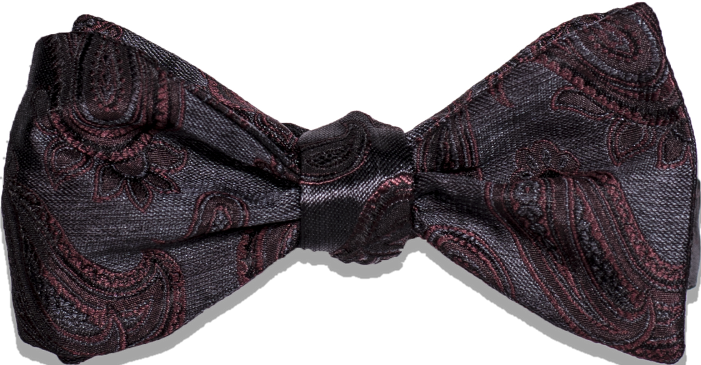 Nicolosi - Black with Burgundy Red Woven Paisley Silk Bowtie