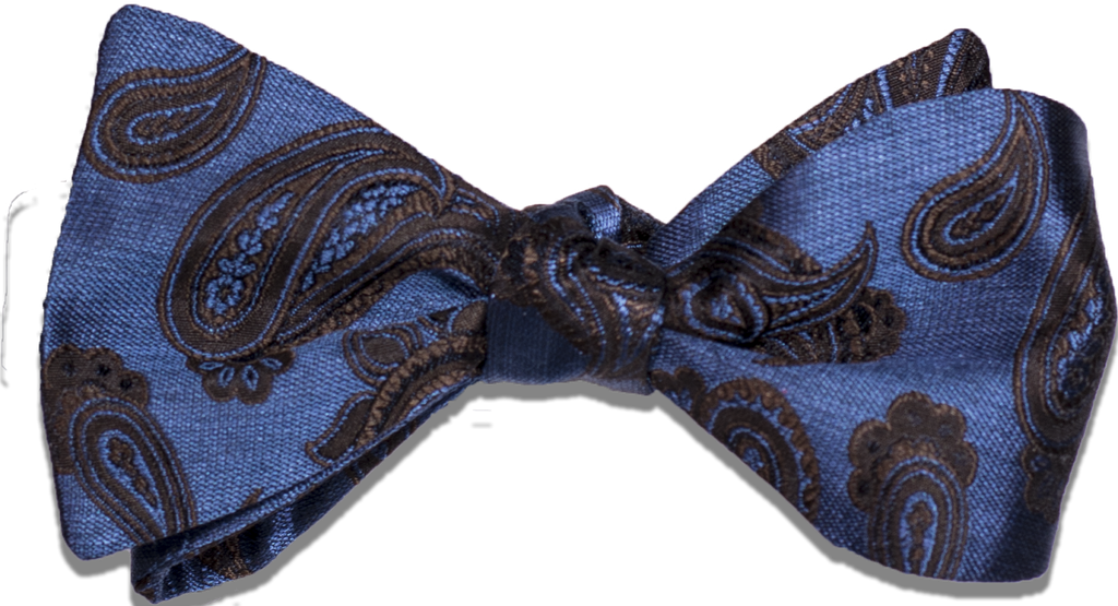 Nicolosi - Blue and Brown Woven Paisley Silk Bow Tie