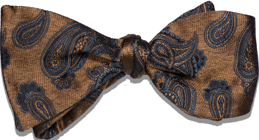 Nicolosi - Antique Gold with teal and black Woven Paisley Silk Bowtie
