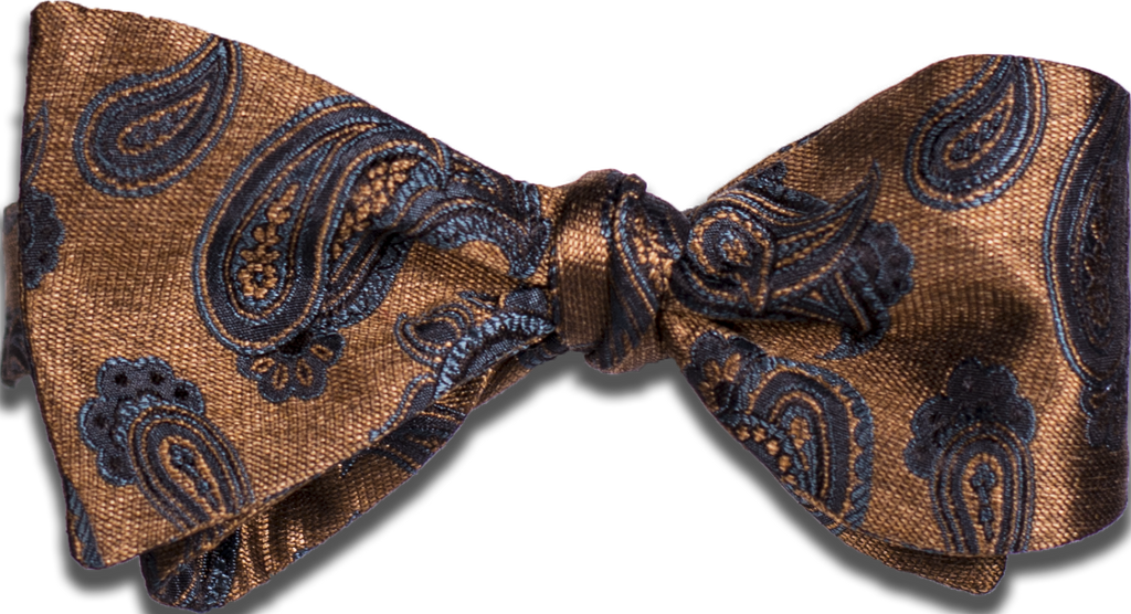 Nicolosi - Antique Gold with teal and black Woven Paisley Silk Bowtie