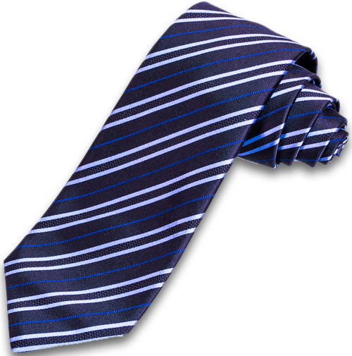 Palermo - Dark Navy Blue and Light Blue Striped Satin Mogador Silk