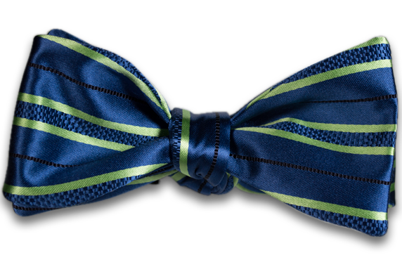 Palermo - Medium Blue with Lime Green Stripes Satin Mogador Silk Self Tie Bow Tie