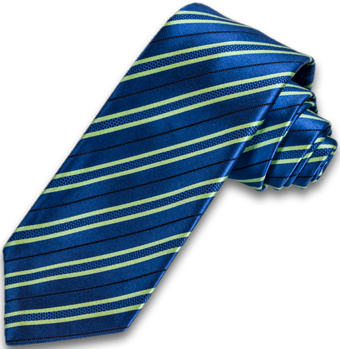 Palermo - Medium Blue with Lime Green Striped Mogador Silk Satin