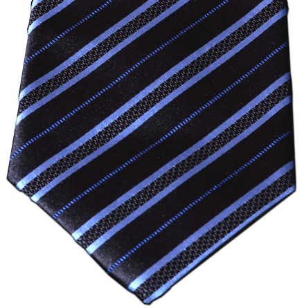 Palermo - Dark Navy Blue and Light Blue Striped Satin Mogador Silk
