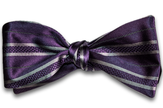 Palermo - Dusty Purple with Silver Gray Stripes Satin Mogador Silk Self Tie Bow Tie