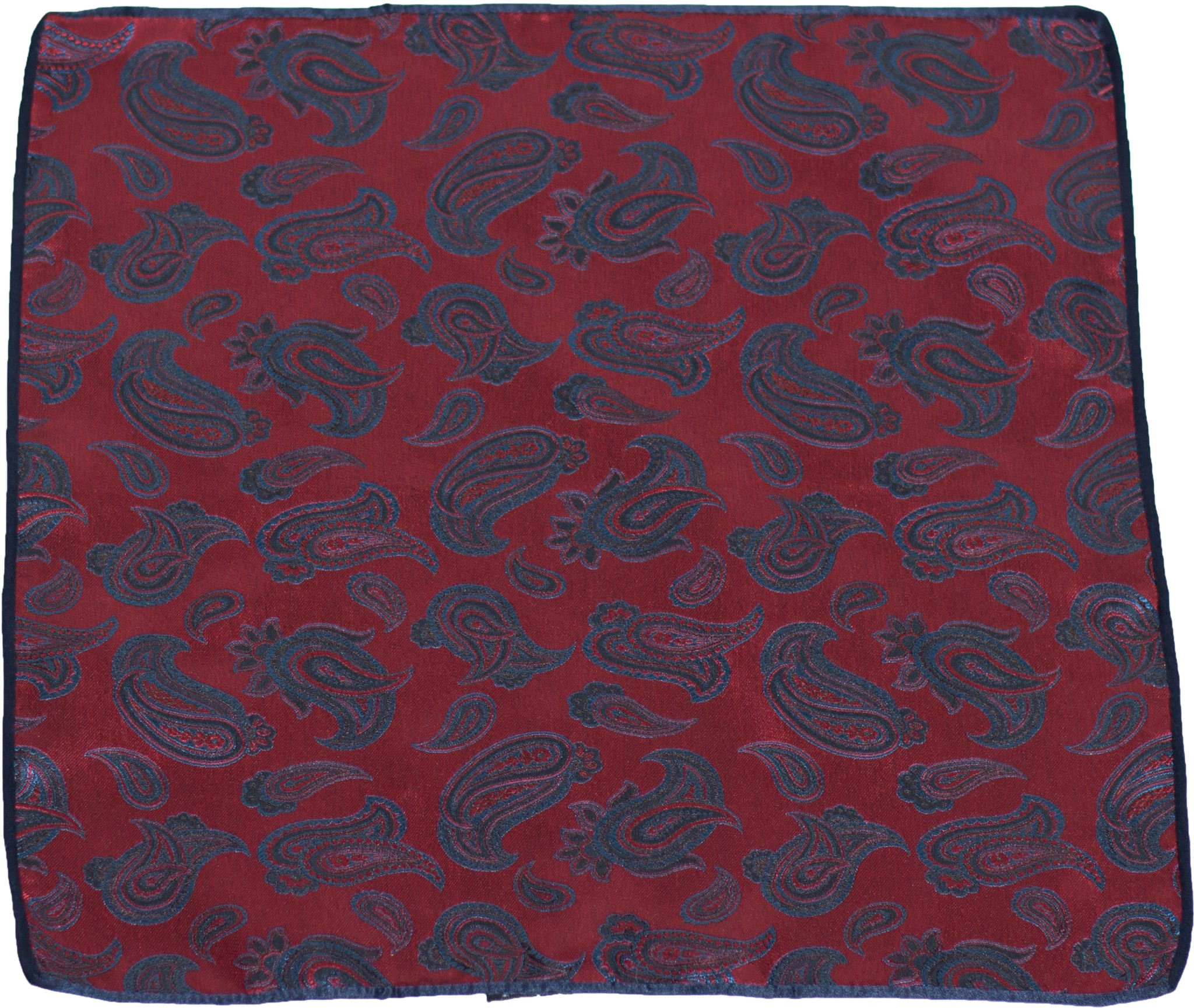 Carlo Franco Silk Pocket Square Woven of Dark Red with Blue and Black Paisley