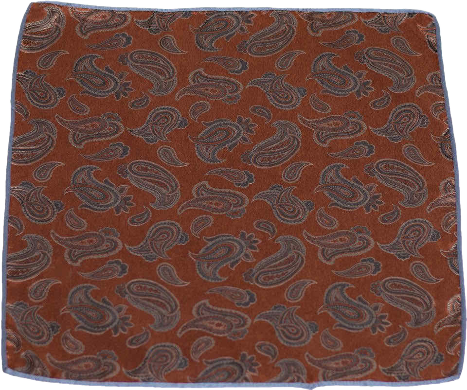 Carlo Franco Silk Pocket Square Woven of Rust and Brown Paisley