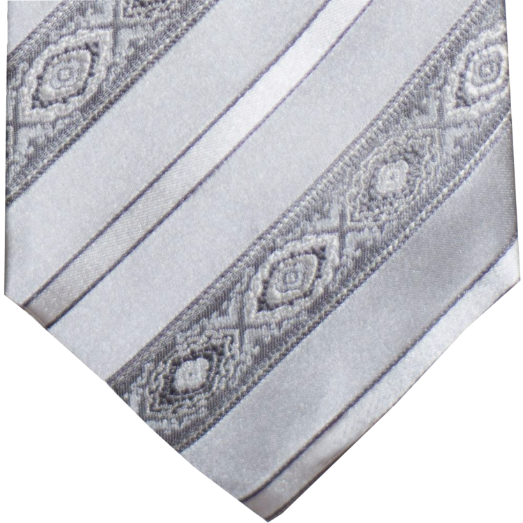 Pozallo - Our most elegant formal tie of silver with gray stripes and medallions.