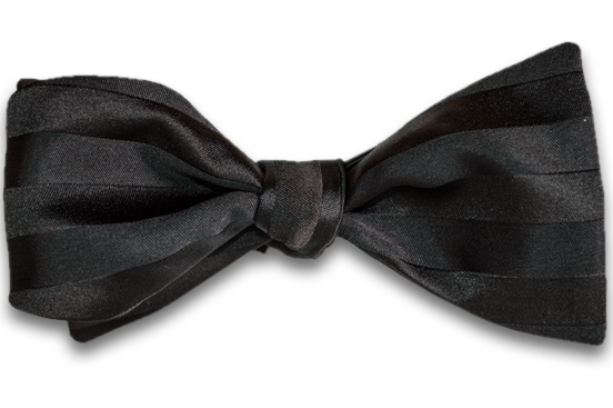 Trapani - Black Satin Silk Self Tie Bow Tie with Tone on Tone Stripes