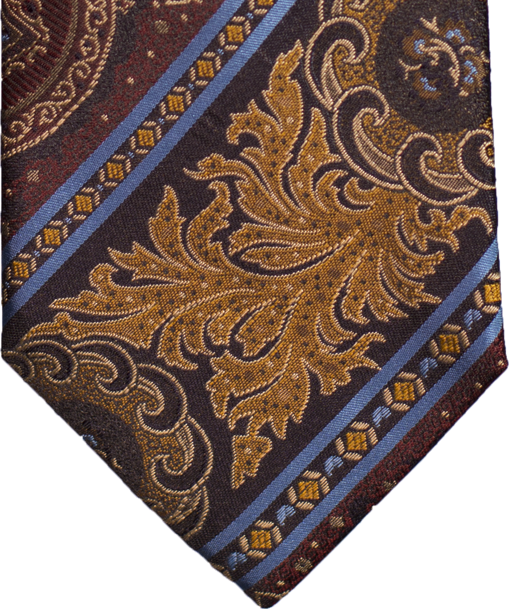 Graniti - Navy Burgandy with Gold leaf Woven Silk