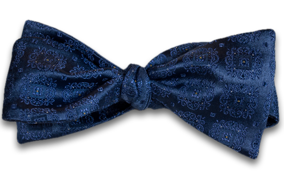Vittoria - Medium Blue Satin Silk Self Tie Bow Tie with Tone on Tone Medallions