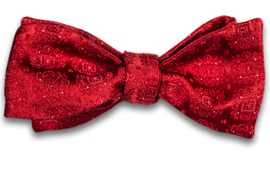 Vittoria - Red Satin Silk Self Tie Bow Tie with Tone on Tone Medallions