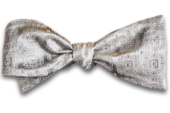 Vittoria - Silver Gray Satin Silk Self Tie Bow Tie with Tone on Tone Medallions